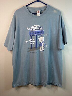 Vintage Porky Pig Six Flags Karaoke Lounge Blue Shirt Size XL